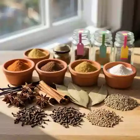 Cardamom drying in bamboo baskets for sweet green aroma in tea